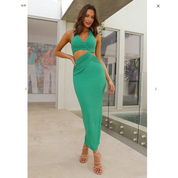 Hello Molly, Selfie Leslie, Fortunate One Apple Trees Halter Maxi Dress Green - Picture 1 of 4